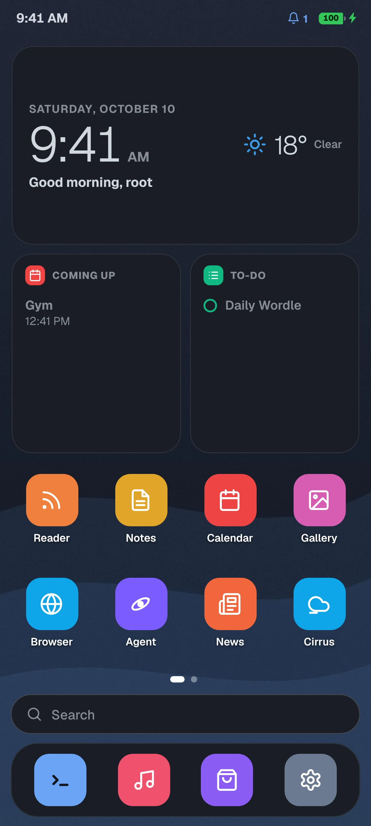 The OrbitOS 4.5 home screen